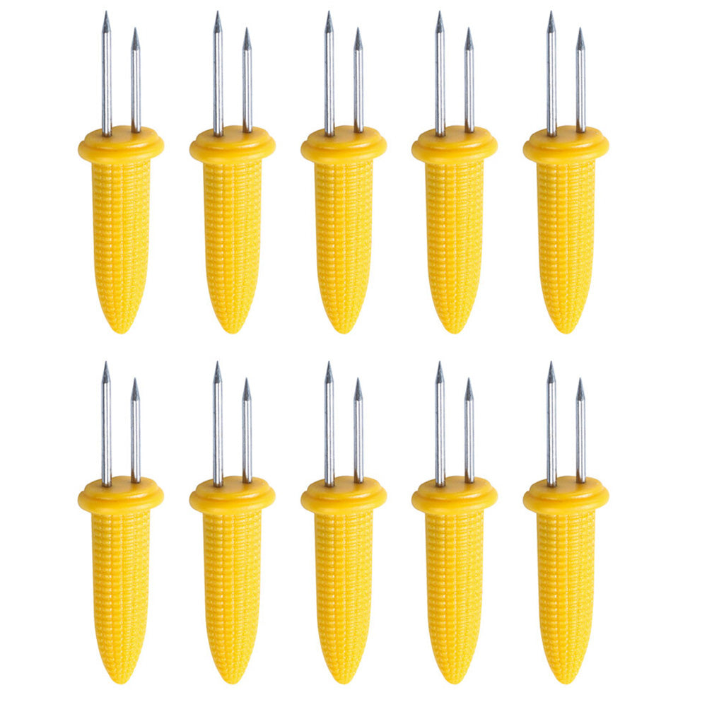 10 PCS Stainless Steel Corn Holders with Kernel Design Grip for BBQ