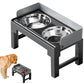 Dog Bowl Stand 5 Height Adjustable Raised Feeder with 2 Stainless Steel Bowls-Black