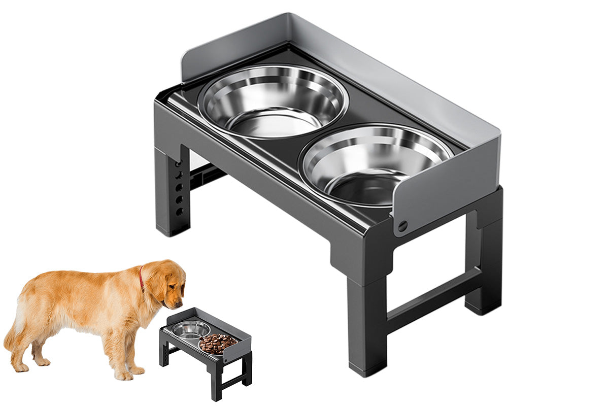 Dog Bowl Stand 5 Height Adjustable Raised Feeder with 2 Stainless Steel Bowls-Black