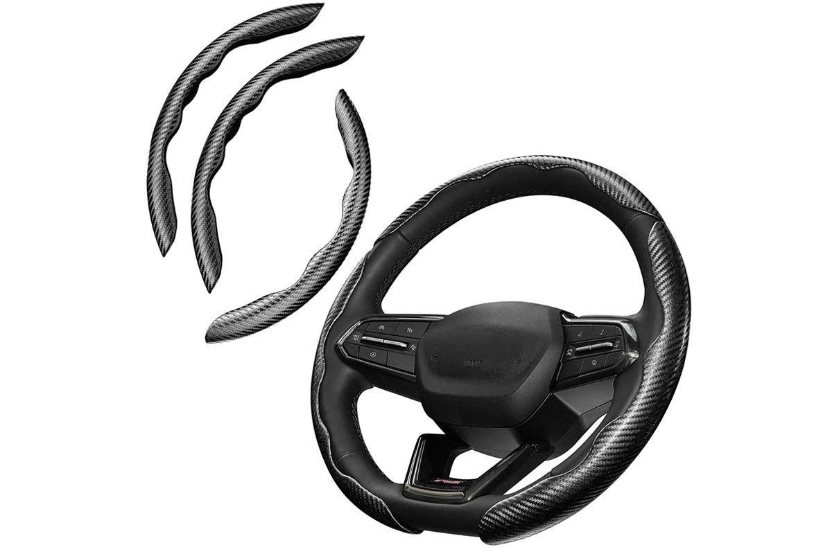 3 Piece Carbon Fiber Steering Wheel Cover Non-Slip Grip Protector