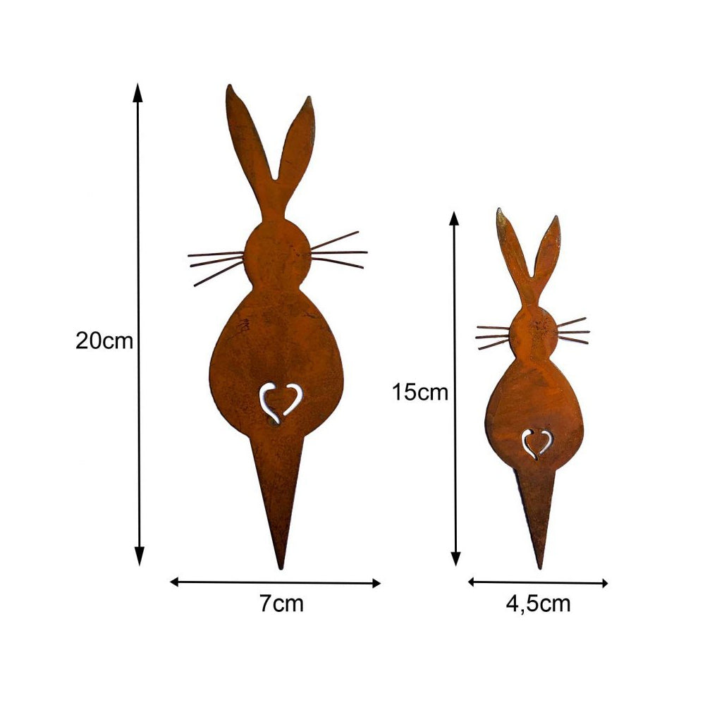 3Pcs Rust Easter Bunny Metal Garden Stake