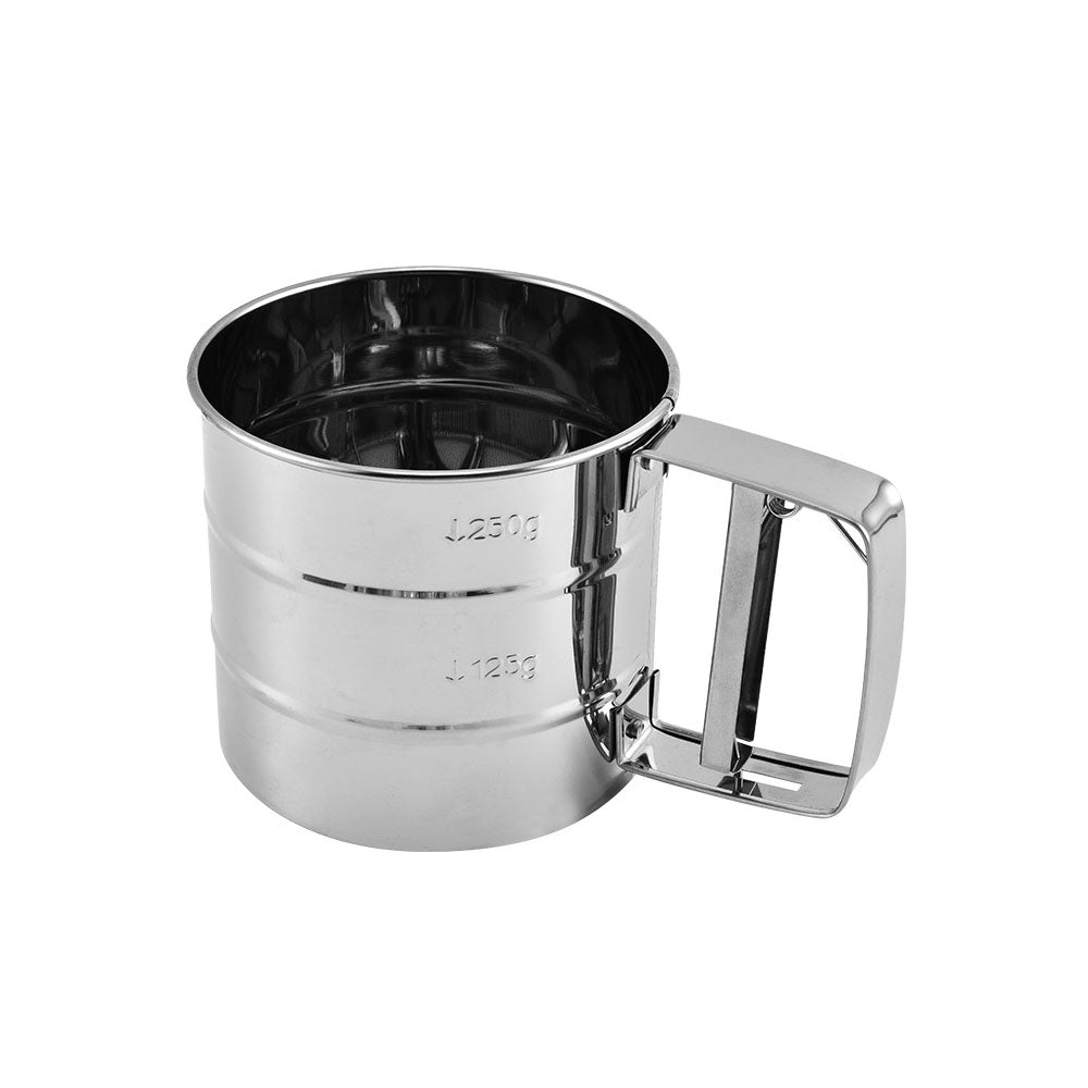 Stainless Steel Flour Sifter One Hand Press Crank Sifter for Powdered Sugar Shaker Duster