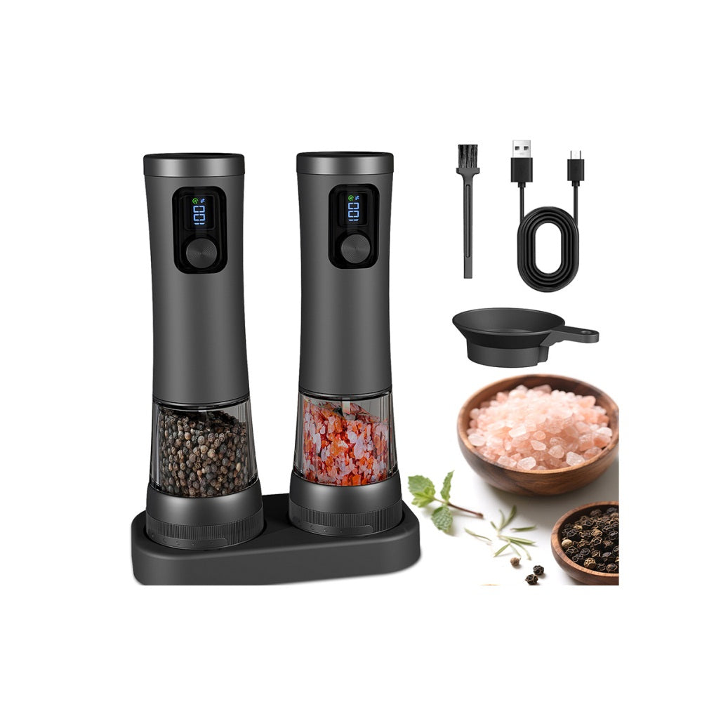 Electric Salt and Pepper Grinder Set with Battery Display Rechargeable Base
