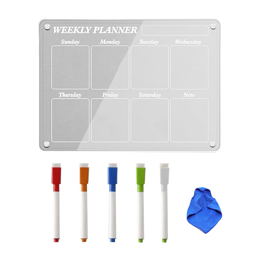 40x30cm Acrylic Magnetic Calendar for Fridge 5 Colorful Markers 1 Cleaning Cloth