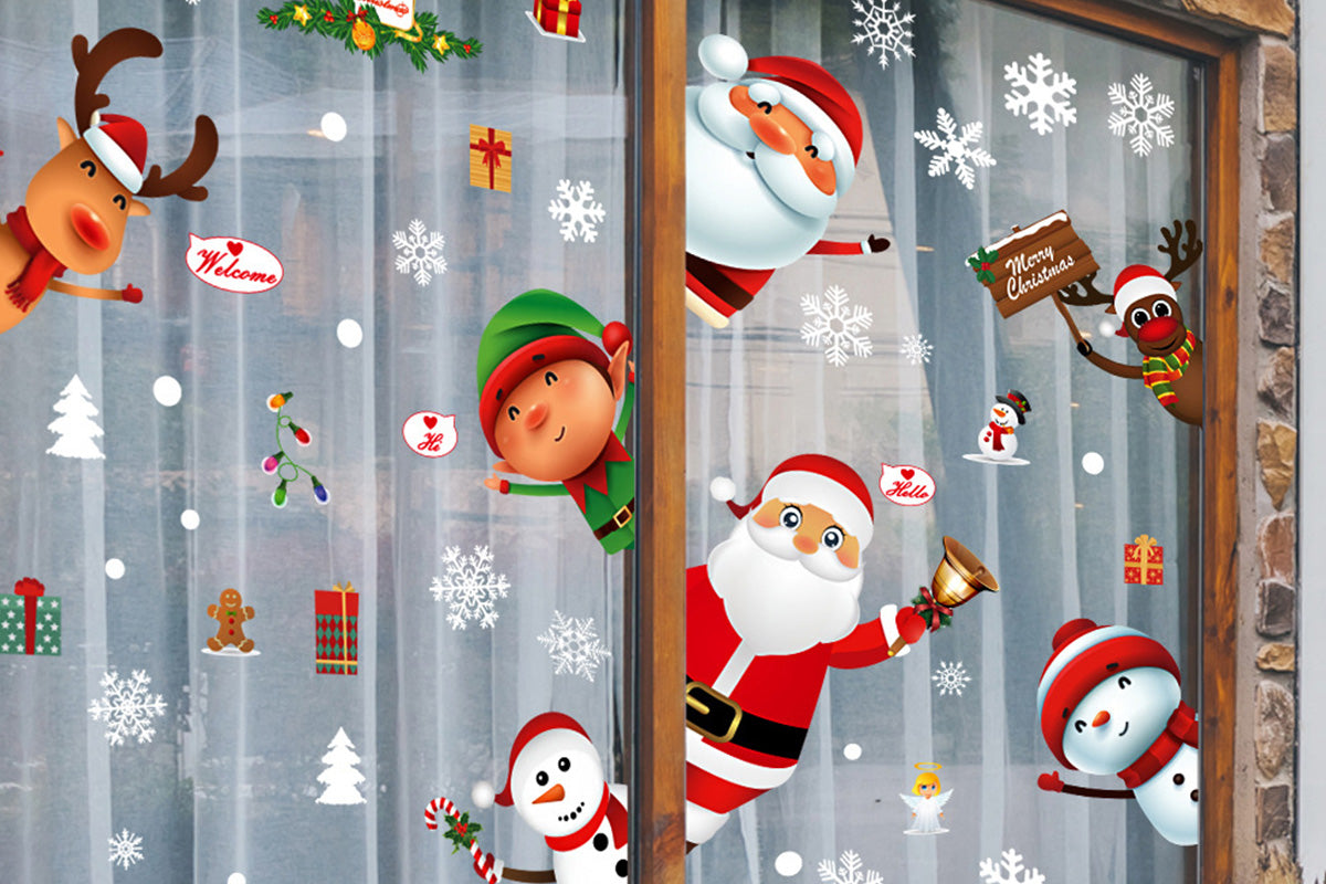 6Pcs Christmas Window Clings Window Stickers Decals with Santa Claus and Snowman