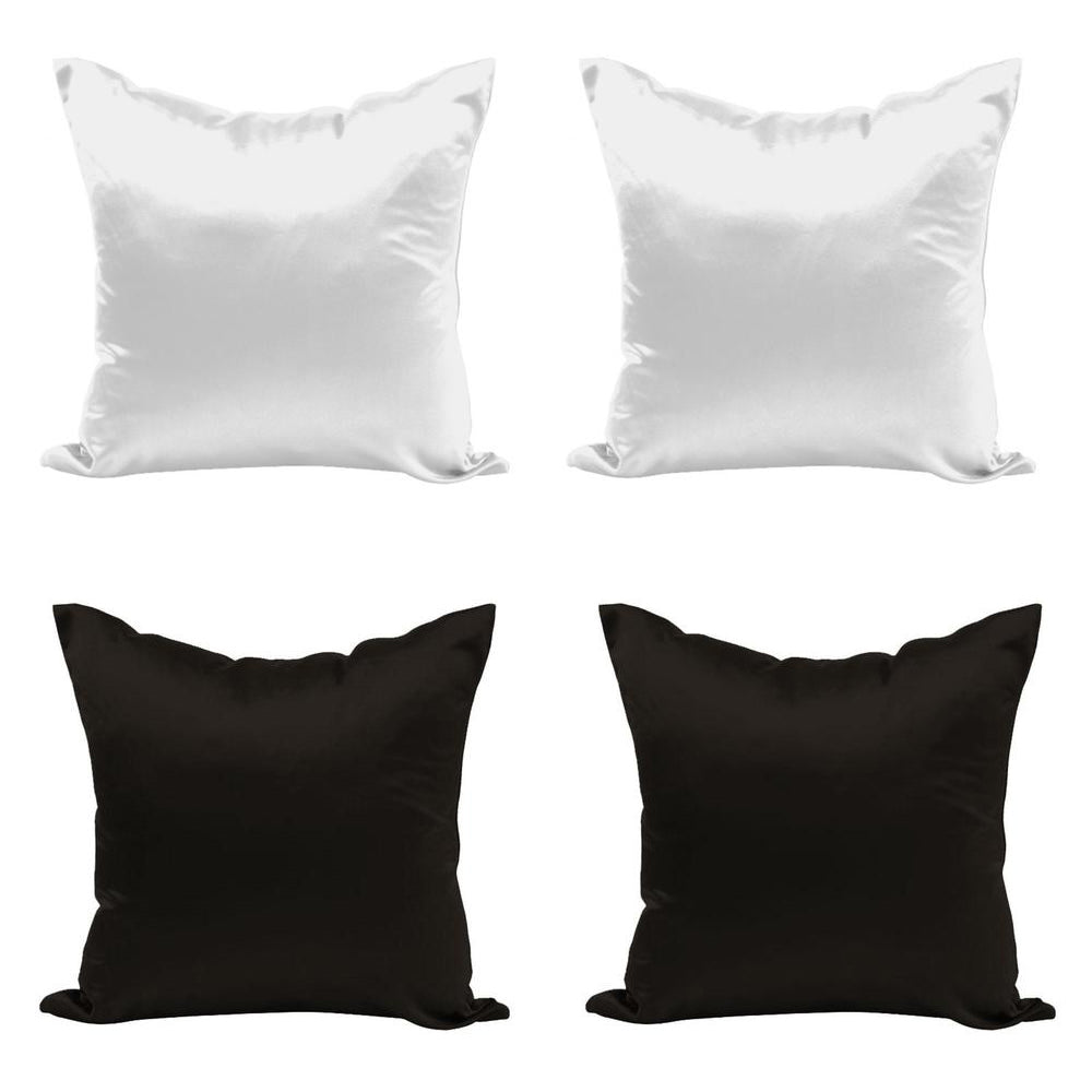 4Pcs Satin Pillowcase Satin Cooling Pillow Covers-2 Black and 2 White