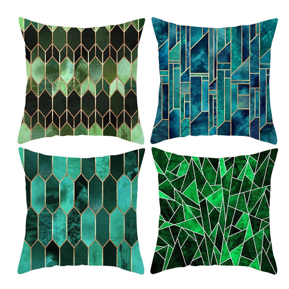 Set of 4 Geometric Green and Blue Square Cushion Covers Throw Pillow Cases for Home Decoration