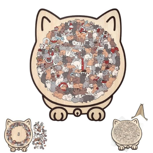 135 Pieces Colored Cat Shaped Wooden Jigsaw Puzzle With Stand For Cat Lovers