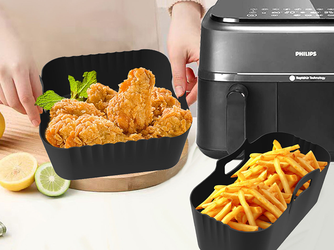 Air Fryer Silicone Liners for Philips Dual Basket Airfryer 3000 Series NA350