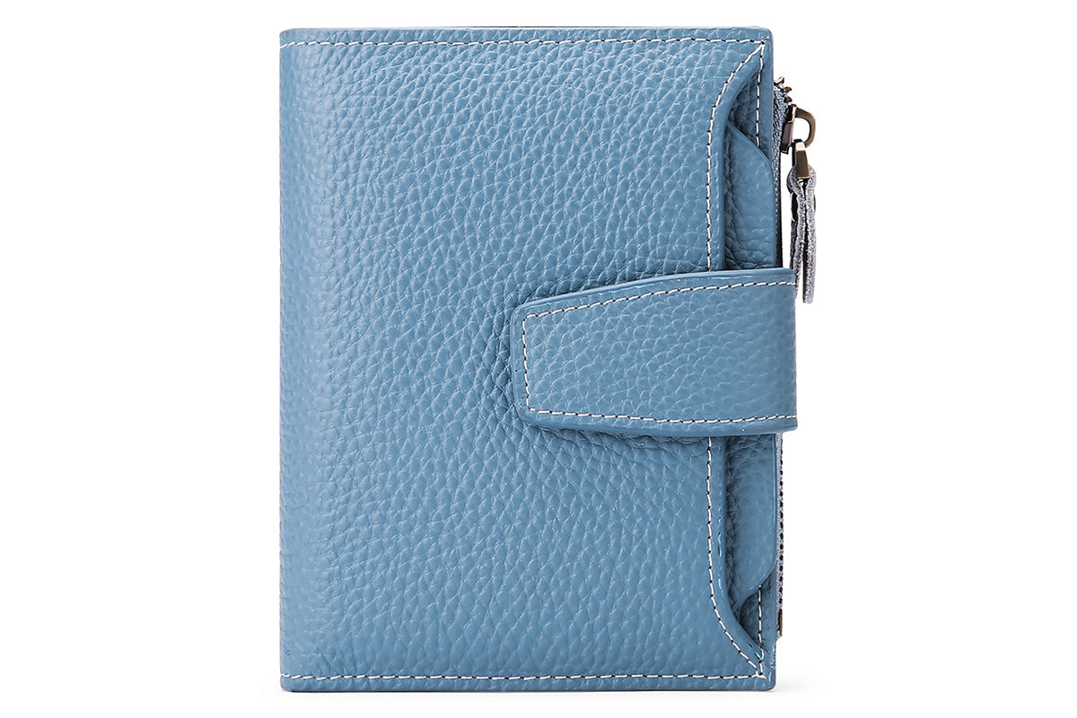 Genuine Leather Women's Wallet Short RFID Blocking Purse with Zipper