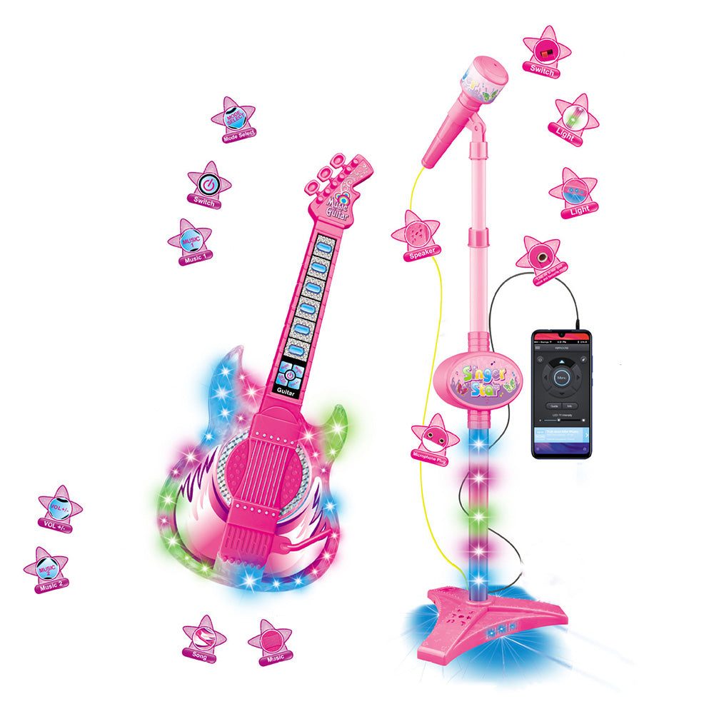2 in 1 Guitar Microphone Toy with Color Lights for Ages 4 Plus
