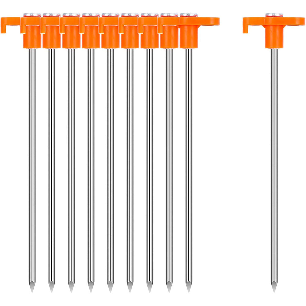 10 Pack 7 Inch Tent Stakes Carbon Steel Rustproof Orange Top for Camping Canopy Securing