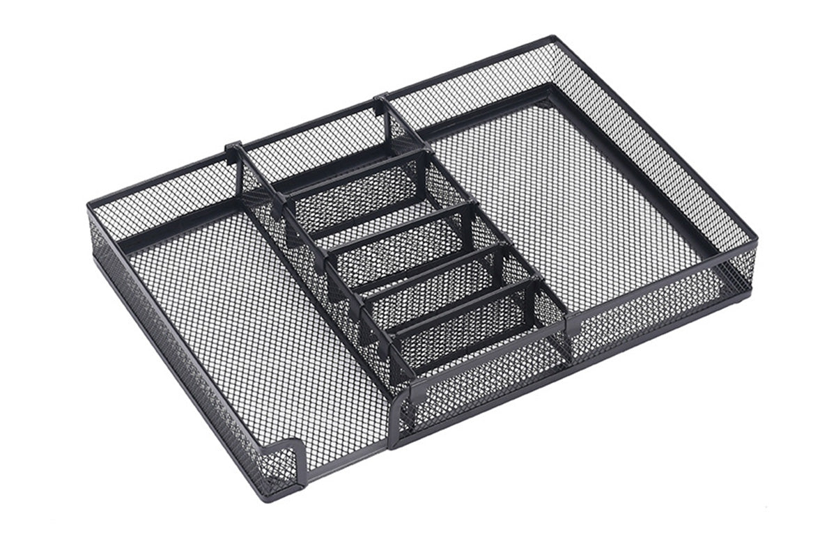 Desk Drawer Organizer Mesh Drawer Organizer Tray with 6 Adjustable Compartments