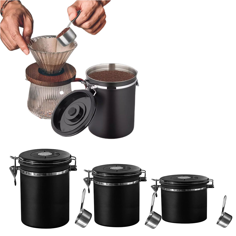 304 Stainless Steel Airtight Coffee Canister with Scoop-Black