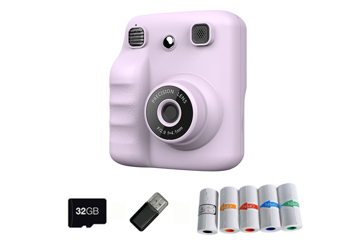 Instant Print Camera with 32GB TF Card 1080P HD Video Portable Digital Printing Toy Gift