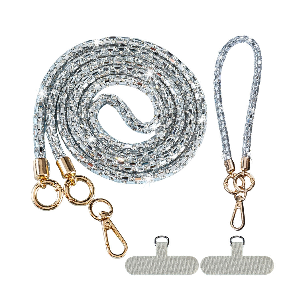 Rhinestone Crossbody Phone Lanyard with Wrist Strap and Locking Clips
