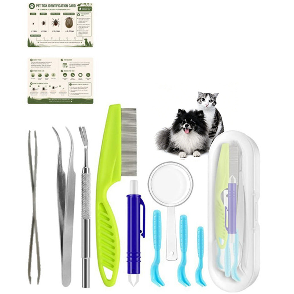 12-in-1 Pet Tick Removal Kit Stainless Steel Tick Remover Tools for Dogs and Cats