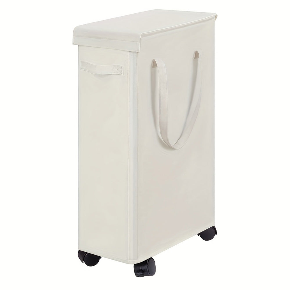 65L Laundry Basket with Wheels Lid Handle Foldable Dirty Clothes Basket for Home Dorm