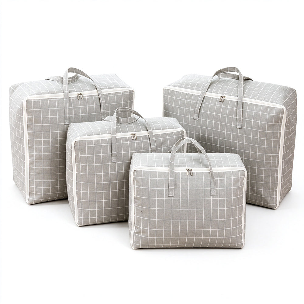 4 Piece Cotton Linen Quilt and Clothes Storage Bag Set with 4 Sizes
