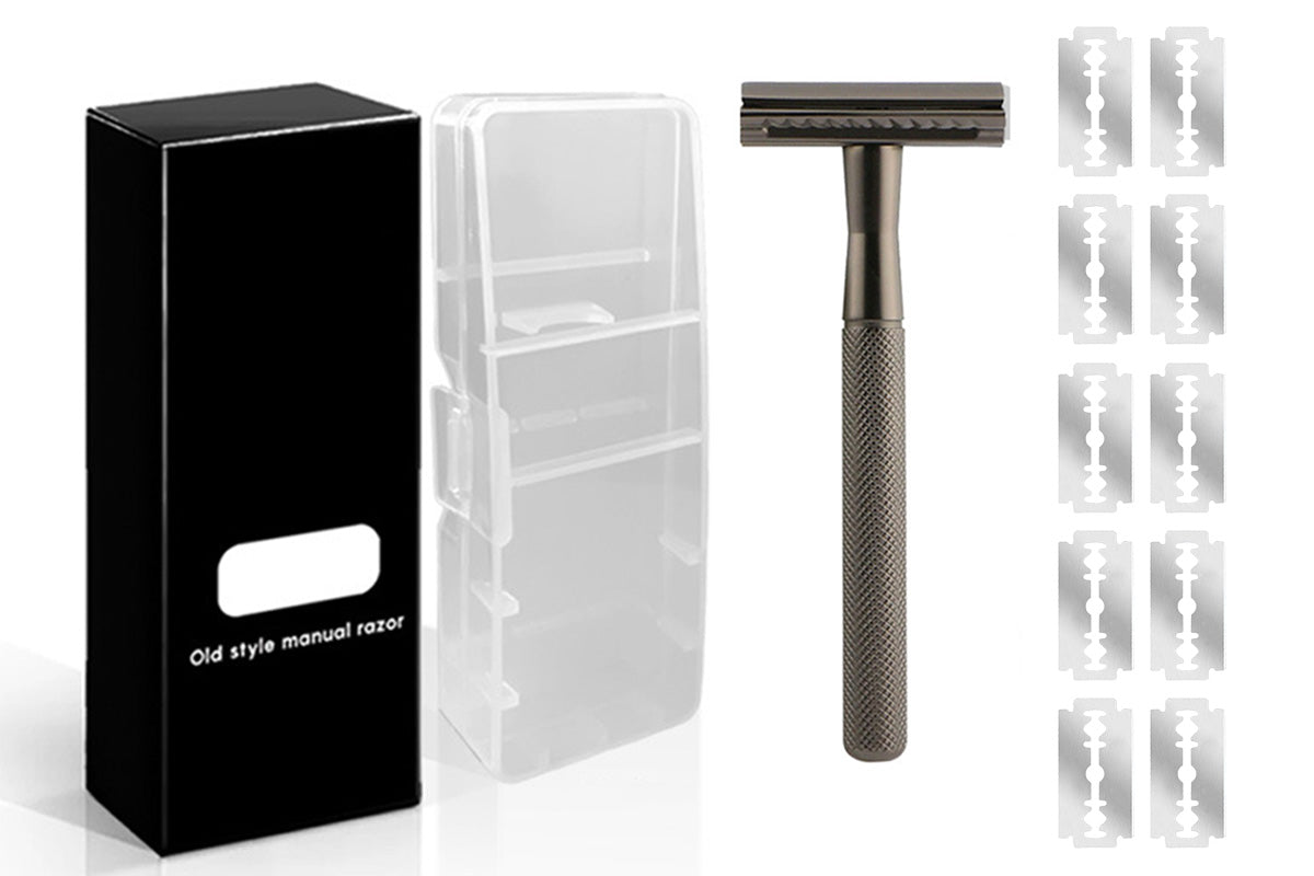 Matte Double Edge Manual Razor With 10 Blades For Men