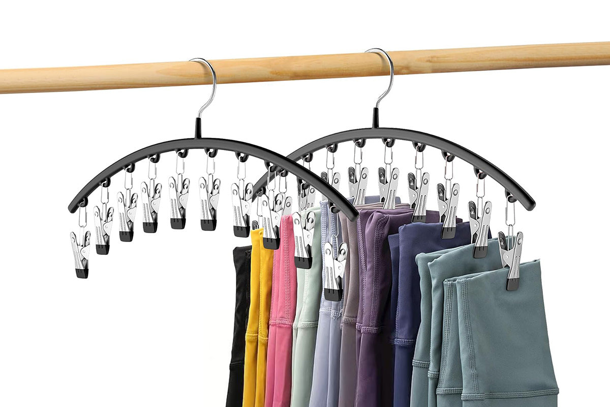 2 Pack Space-Saving 10-Clip Yoga Pants Hangers Closet Organizer for Leggings Skirts and More