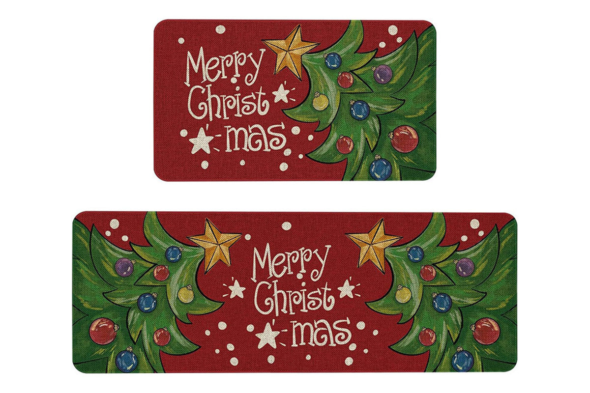 2PCS Christmas Floor Mats Set Non Slip Kitchen Rug for Bathroom Living Room Doorway