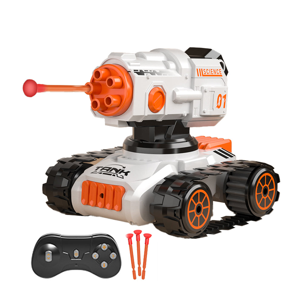 4WD Off-Roader 360-Degree Rotating Remote Control Tank Toy with Soft Bullets Shooting Cannon