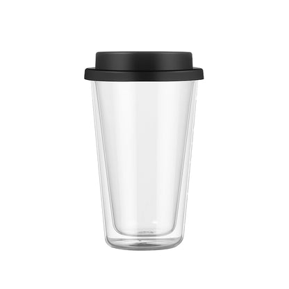 Double Walled Glass Coffee Mug Drinking Coffee Cup with Silicone Lid