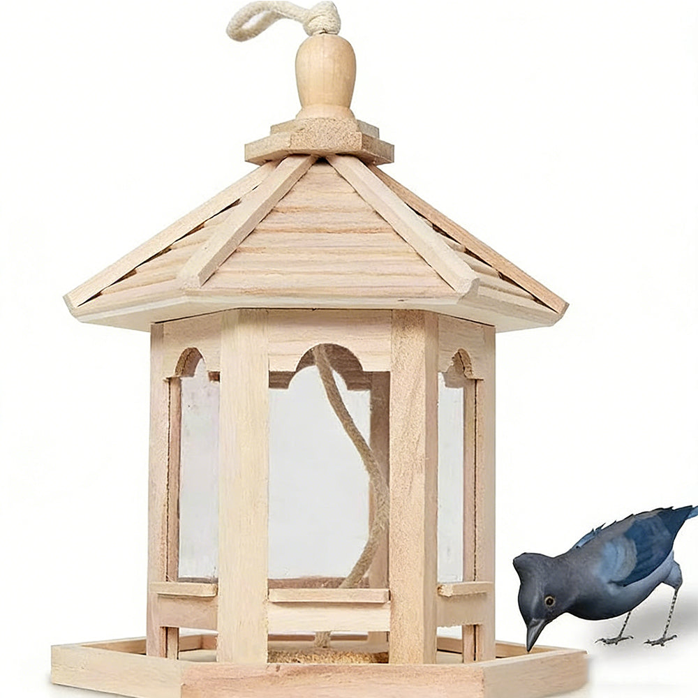 Hanging Bird Feeder House Wooden Parrot Feeding Station Bird Feeding Box
