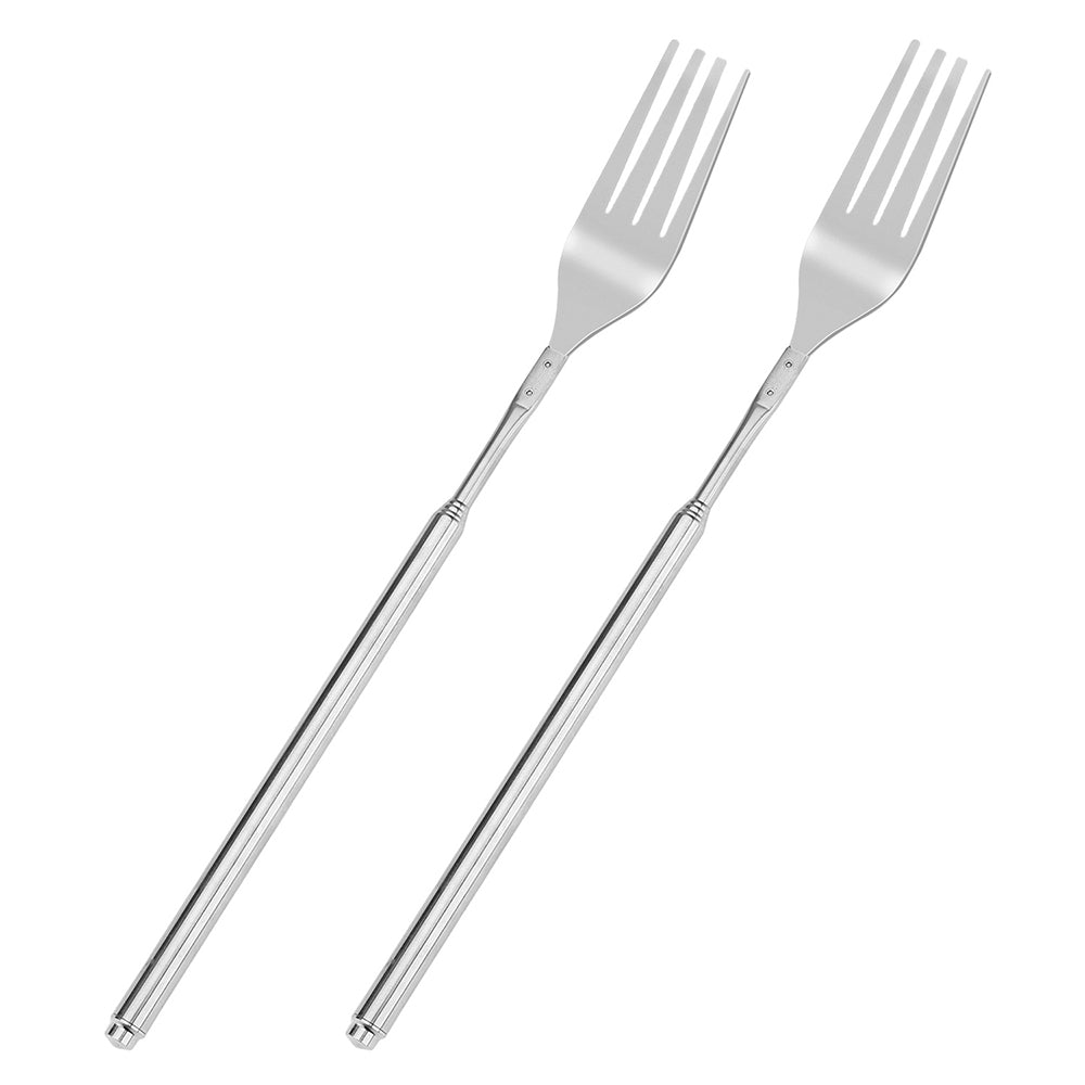 2Pcs Stainless Steel Telescopic Extendable Dinner Fruit Dessert Long Cutlery Forks