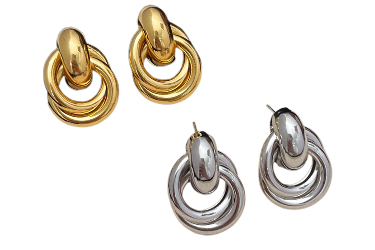 2 Pairs Women Geometric Dangle Drop Earrings Large Knot Design