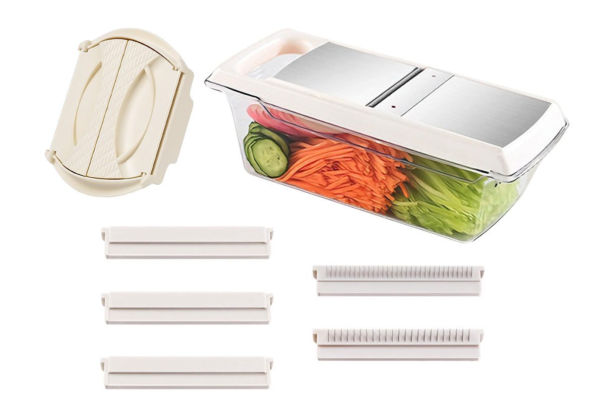Kitchen Vegetable Slicer with 5 Blades Stainless Steel Cutter with Colander