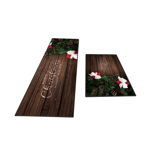 2Pcs Christmas Kitchen Washable Rectangular Floor Mat