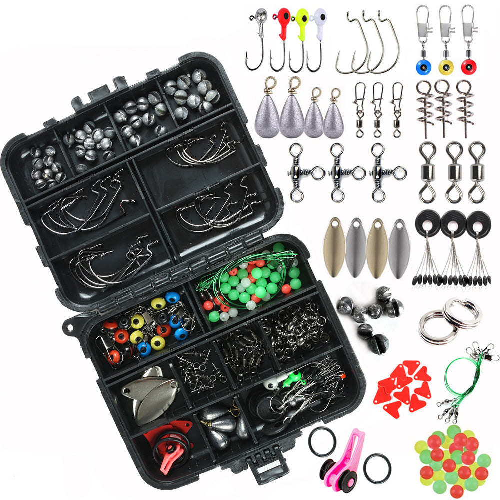 188Pcs Set Fishing Kit Waterproof Tackle Box with Hooks Weights Pliers for Bass Trout
