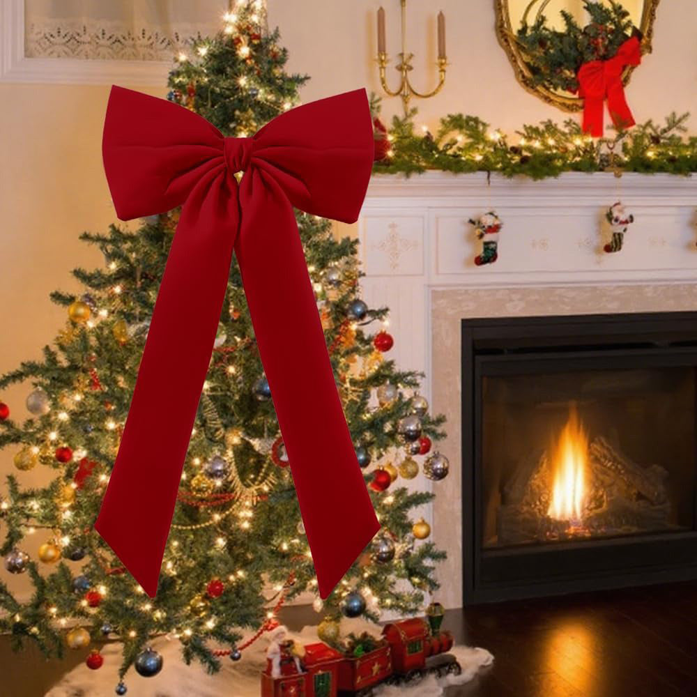Large Christmas Bow Decoration Velvet Hanging Ornament for Tree Wall Door Holiday Decor