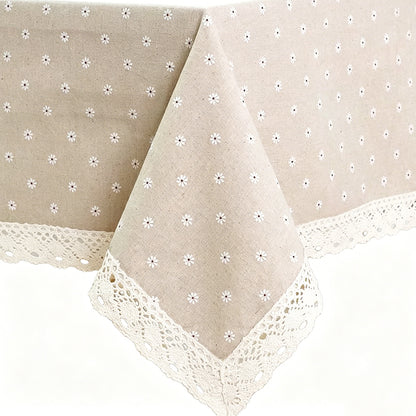 Daisy Floral Lace Tablecloth Poly Cotton Blend for Dining Table Garden Party