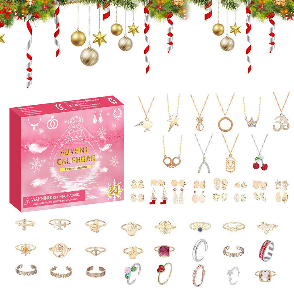 Christmas Jewelry Advent Calendar Set Earrings Rings Necklaces Keychains