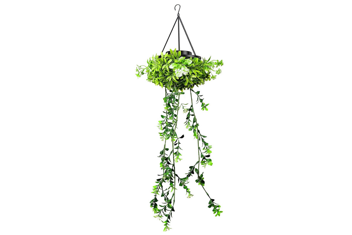 Solar Hanging Light with Artificial Green Vine Garden Decor Outdoor Hanging Solar Lamp Fake Trailing Plant Light for Patio Balcony