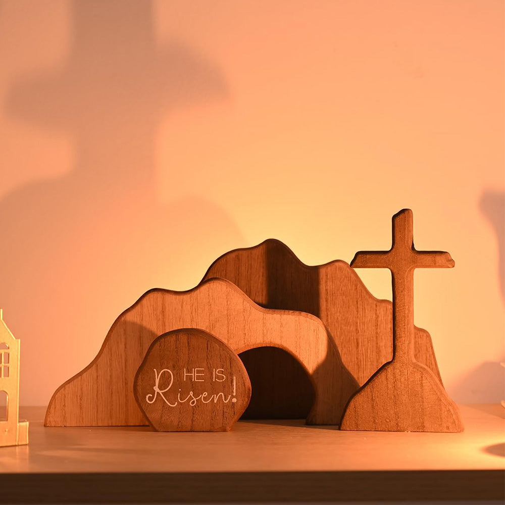 Easter Empty Tomb Easter Scene And Cross Decoration Wood Easter Resurrection Scene For Tiered Tray