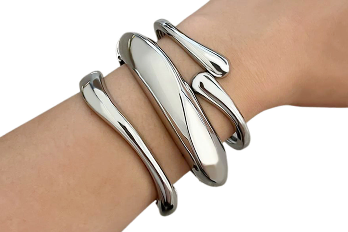 3Pcs Women Chunky Gold Bangle Bracelets Wide Wrist Cuff Stackable Fashion Jewelry Gift