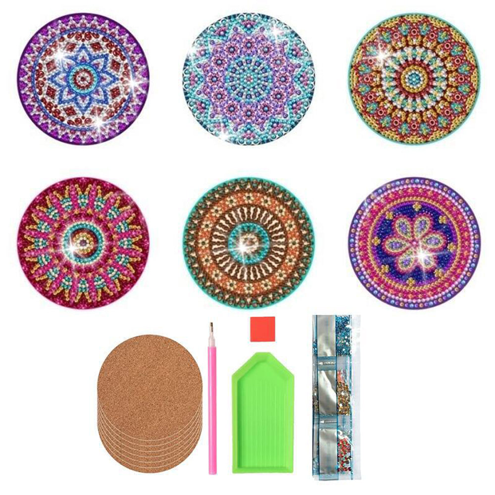 6Pcs Mandala DIY Diamond Painting Coaster Kits