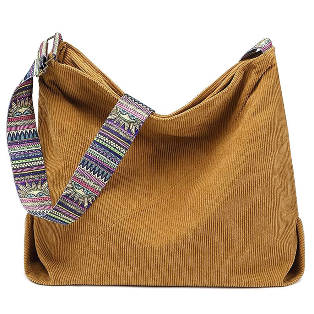 Large Capacity Corduroy Tote Bag with Adjustable Strap for Women