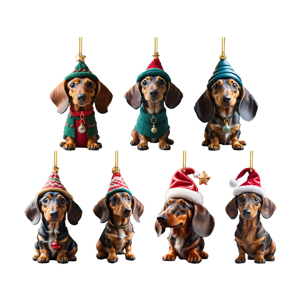 Merry Christmas Dachshund Dog Christmas Ornaments 7Pcs for Christmas Tree Hanging Decoration