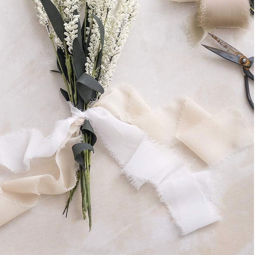 3 Rolls Yard Chiffon Ribbon Set Mixed Color Handmade Fringe Fabric Ribbon