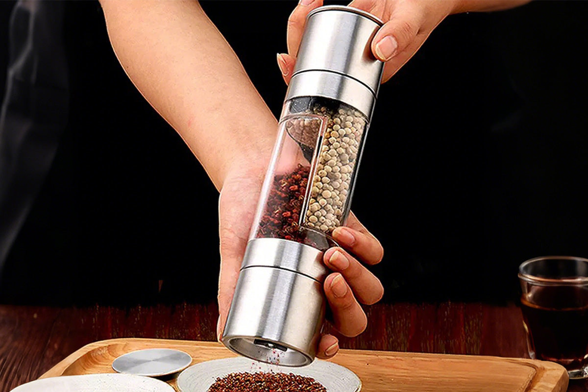 2 in 1 Stainless Steel Manual Salt and Pepper Grinder Adjustable Spice Mill for Kitchen