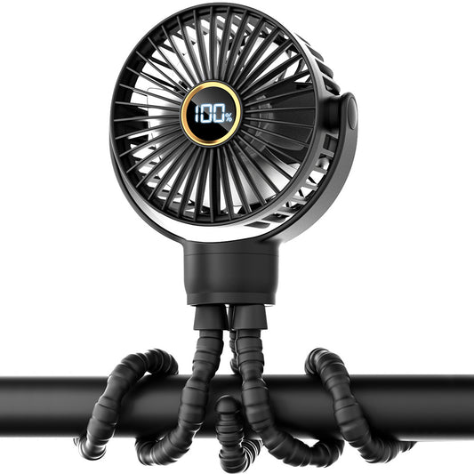 Portable Octopus Stroller Fan with Digital Display and 3 Speed Settings