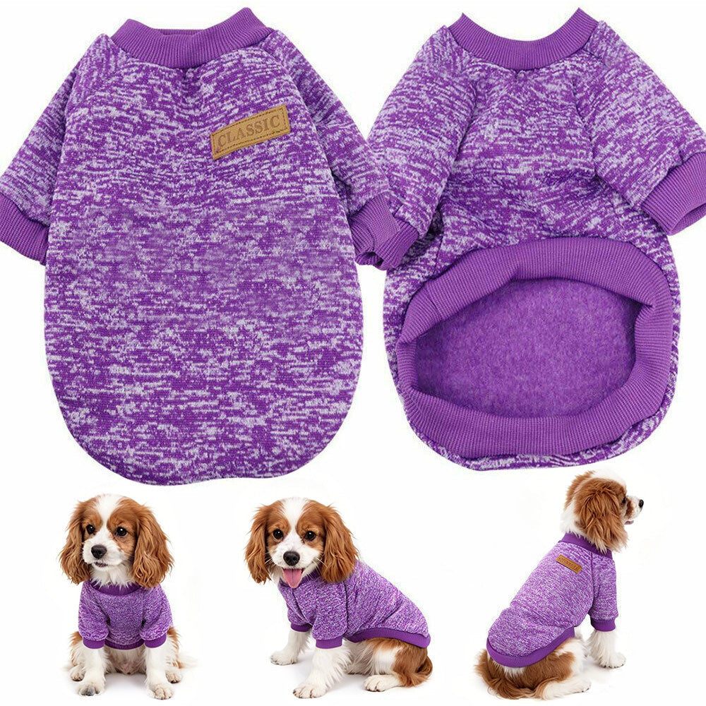 Dog Sweatshirt Pullover Classic Round Neck Soft Clothes for Small Medium Dogs Cats-Purple