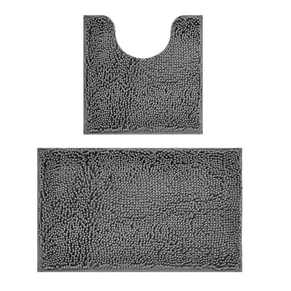 2 Piece Absorbent Bathroom Mat and U Shape Toilet Rug Set