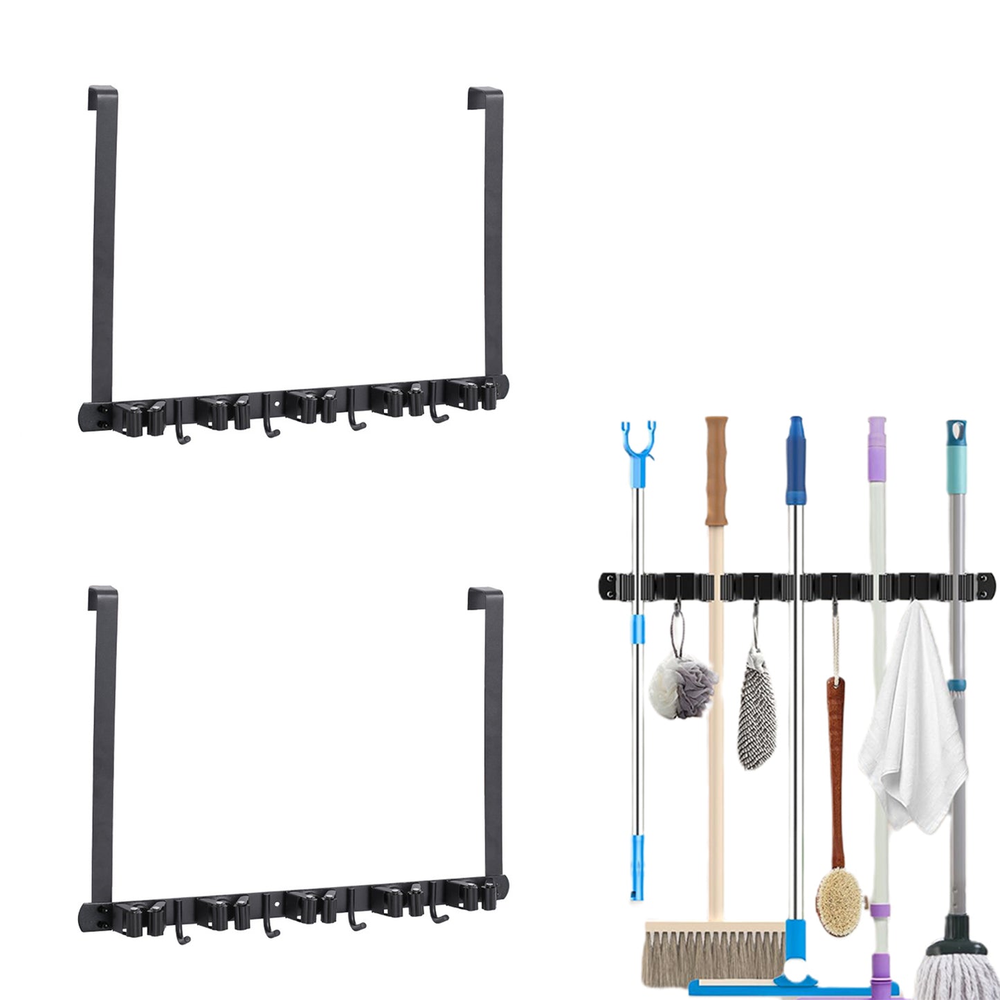 2Pcs Mop Broom Hanging Holder Over The Door