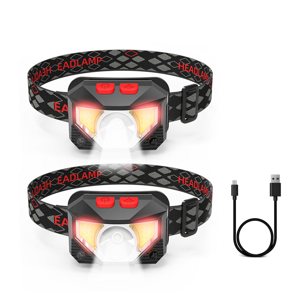 2Pcs Rechargeable LED Headlamp with Motion Sensor